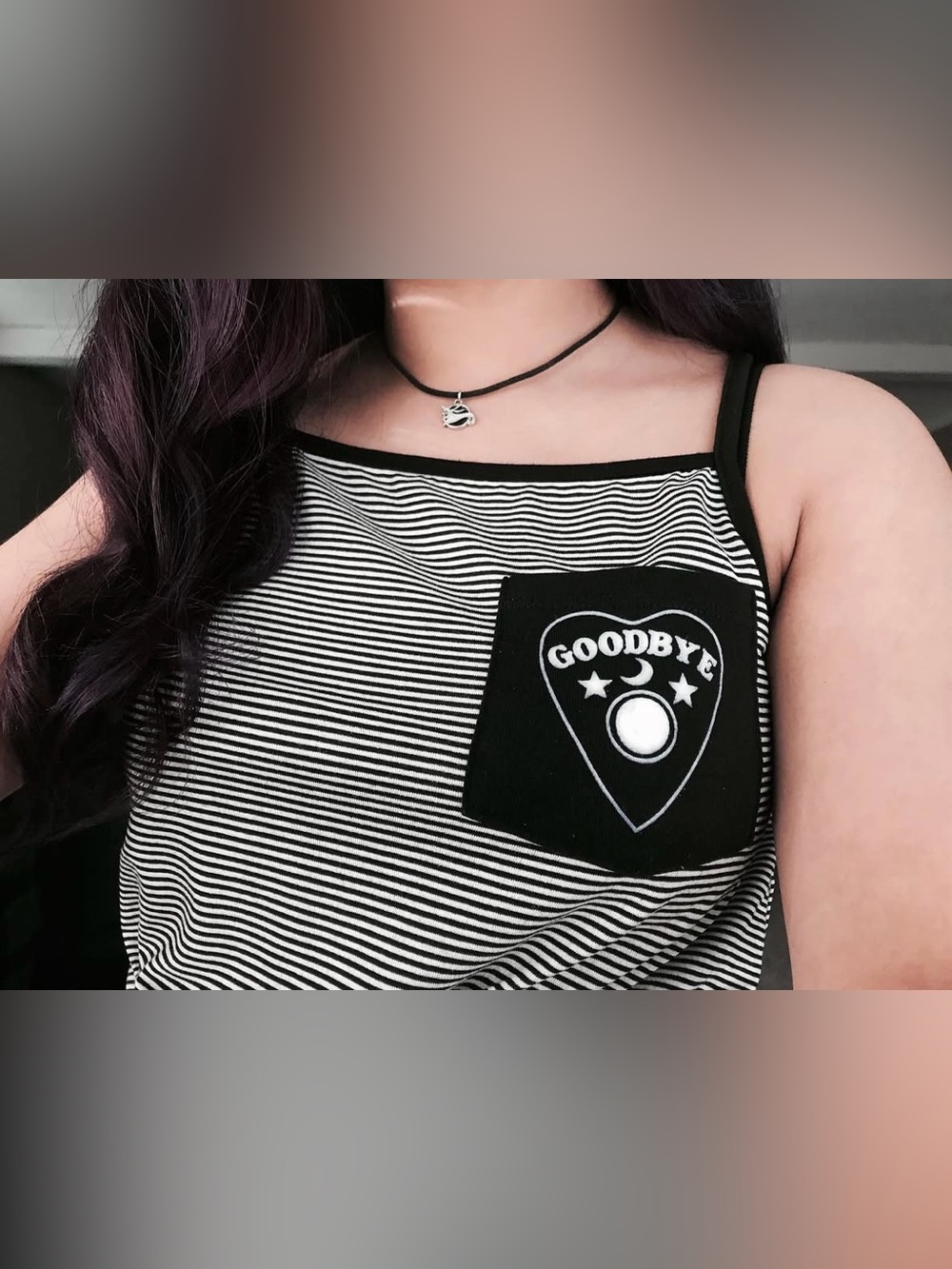 Hot Topic Midnight Hour Striped Planchette Top